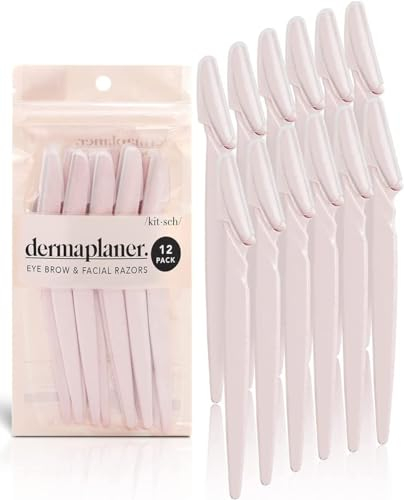 Kitsch Dermaplaning Tool – 12 Stück Rasiermesser, Gesichtsrasierer für Frauen, Augenbrauenrasierer, Gesichtshaarentfernung für Frauen, Dermaplane-Rasierer für das Gesicht, Blush