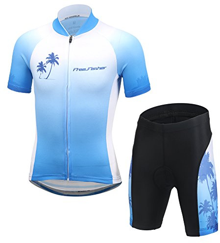 SXSHUN Children's Cycling Jersey Set Boys and Girls Bike Suits Quick-Dry Cycling Clothing Short-Sleeved Cycling Jersey Short Cycling Shorts with 3D Seat Padding, blue, 152-158