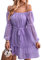 BebreezChic Robe Femme Mini Fluide à Pois Suisses Manches Longues Ceinturé Casual Soirée Cocktail Robe Elégante, Violet, L
