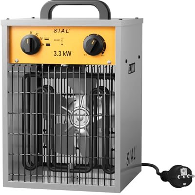 SIAL Industriale Riscaldamento 3300 W - Termoventilatore - Radiatore Elettrico - Adatto per Cantieri, Negozi, Garage, Scantinati(Argenteo)