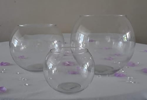 Clear Glass Flower Round Ball Vase Fish Bowl Table Centrepiece - 3 sizes (Set of 3 Sizes)