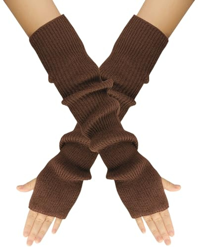 Suxgumoe Guanti senza dita da donna, scaldamuscoli lunghi invernali da donna, scaldamani in maglia a costine con foro per il pollice per donne e ragazze, caffè, Taglia unica