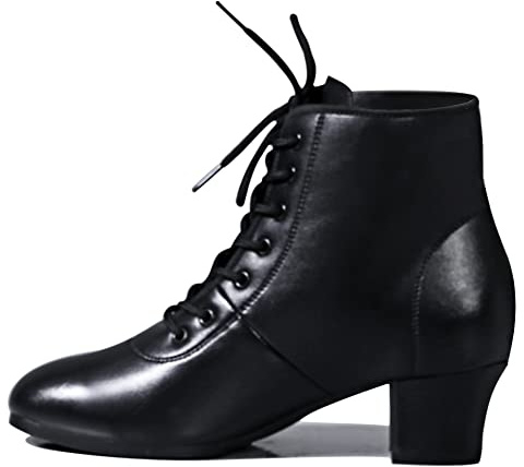 AOQUNFS Bottines de Pratique de Danse Latine Femme Lacets Bout Fermé Salsa Tango Moderne Jazz Chaussures D'entraînement Talon Bas,KC368-2-Noir-ZBJ-3,EU41
