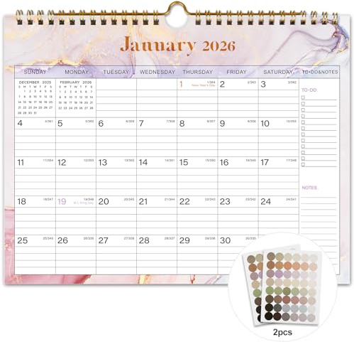 Vibrant Focus 2026 Wall Calendar - 12 Monthly Calendar 2026, January 2026 - December 2026,11.5 x 14.8, 2026 Calendar with Twin-Wire Binding, Hanging Hook, Blocks and Julian Dates (Wall Calendar Purple)