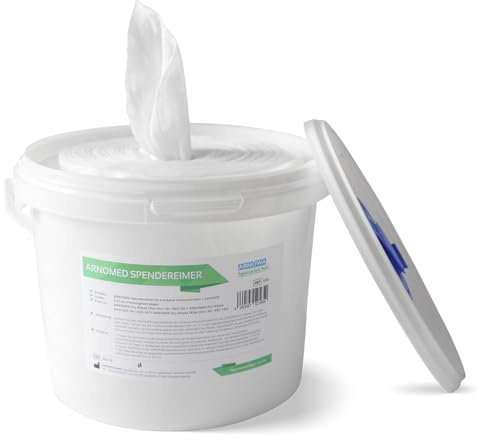 4x ARNOMED Desinfektionsmedel torra våtservetter med dispenserhink, 90 torra våtservetter för ytdesinfektion, non-woven våtservetter inklusive dispensersystem, rengöringsservetter