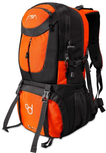 OcioDual Zaino da Trekking, 50 Litri, Impermeabile E Leggero, Arancia, Tasche Multiple, Ideale per Viaggi, Montagna, Campeggio, Outdoor, Ultraleggero, per Donna E Uomo