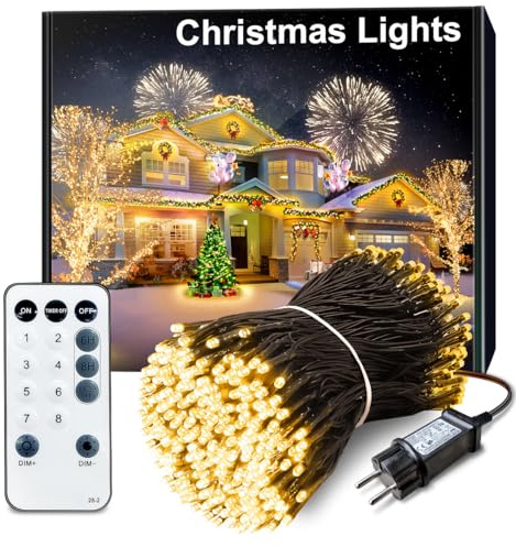 ARKOCHIC 105M luces navidad exterior, luces 1000 led arbol navidad con Control remoto, Blanco Cálido guirnalda Navidad Luminosas Decoracion con 8 Modos para Jardín Boda Fiesta Casa Árbol y Interior