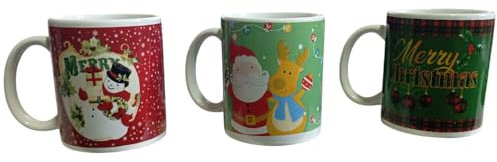 Set 3 Tazze Colazione Tazzone da Latte Babbo Natale Pupazzo di Neve Merry Christmas Decorazioni Ottima Idea Regalo