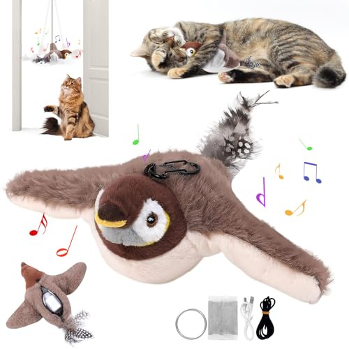 Quixion Flapping Bird Cat Toy, Interactive Cat Toys, Simulated Chirping Bird CatToy, Rechargeable Automatic Flapping Wings Chirping Bi-rd Chase Cat Toy for Indoor Cats to Chase Bite Chew and Kick