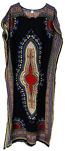 KIRAN FASHION Ny lång lång maxiklänning i bomull sommar dashiki afrikansk strandöverdrag en storlek, Svart, en storlek