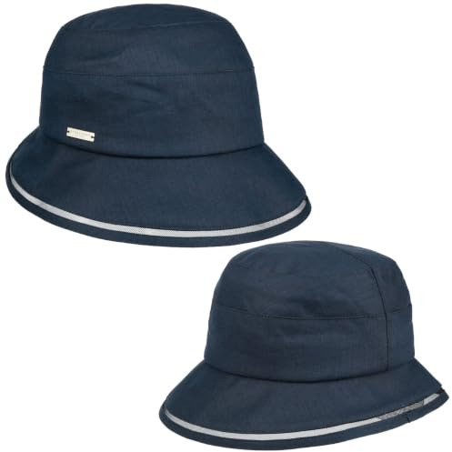 Seeberger Roseta Stoffhut Sonnenhut Damenhut Glockenhut Gartenhut Leinenhut Baumwollhut Damen/Herren - mit Futter Frühling-Sommer Frühjahr Sommer - One Size dunkelblau