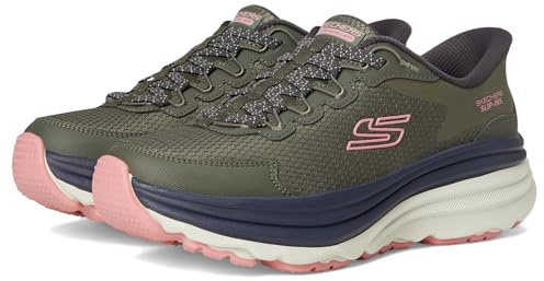 Skechers Mujer Max Cushioning Zirrus Slip-In ENTRENADOR, Olive Textile/Synthetic Pink Trim, 39 EU