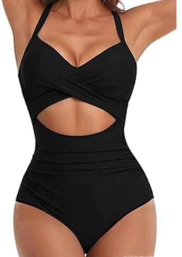 Trajes de Baño De Una Pieza para Mujer Alta Cuello en V Control de Barriga Fruncido Bañador Reductores Monokinis Halter Push Up baño Acolchado Deportivo Bañadores Natacion Talla Grande
