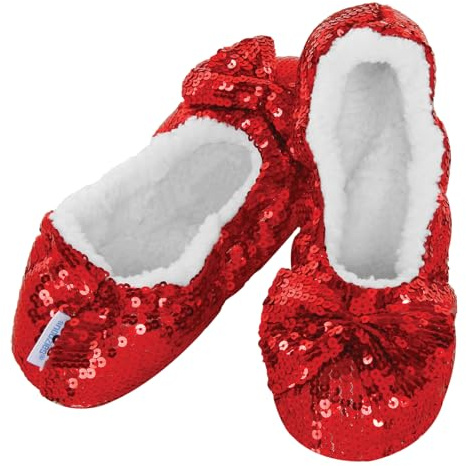 Snoozies! Bling Ballerina Kids Super Soft Sherpa Slippers in Gold, Pink, Red & Silver UK Kids 12-3 (Red, UK Footwear Size System, Big Kid, Women, Alpha, Medium, Large)
