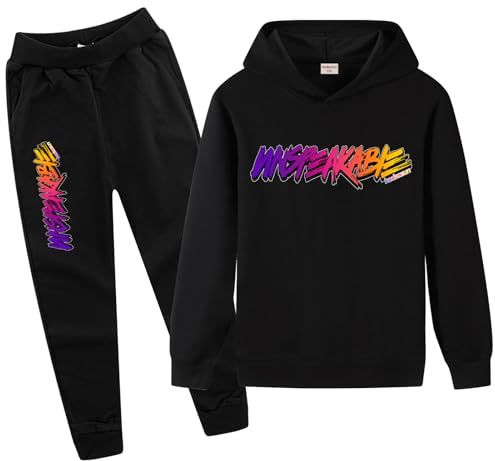 HodarSun Boys Girls Tracksuit Hoodie Sweatshirt and Pants 2pcs Sets Youtube Gamer Pullover Cartoon Print Clothes Age 2-13 Years Black 8-9 Years