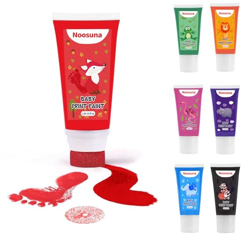 Noosuna Baby Hand and Footprint Paint with Sponge Head, 1.69 fl oz, Red