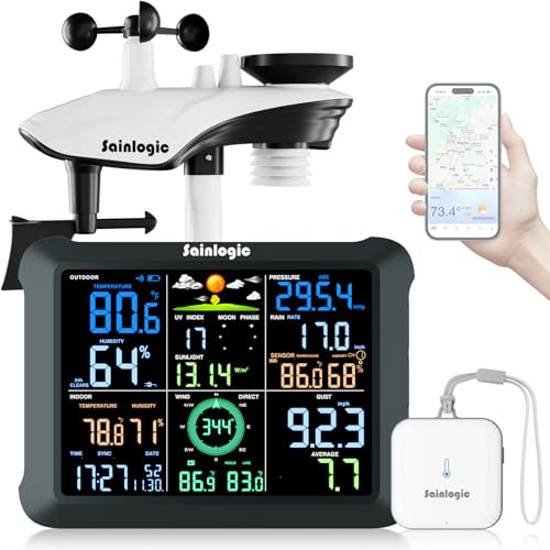 Sainlogic Stazione Meteo Intelligente SA9Plus WiFi, Sensore Senza Fili Interno/Esterno, 24/7 da Weatherseed® AI, UV, Allarmi e Esportazione Dati per 2 Anni