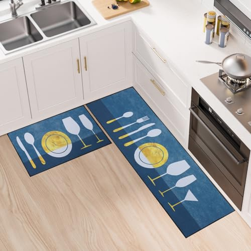 LY4U Conjuntos de Alfombras de Cocina Súper Absorbentes, 2 Piezas Alfombra Antideslizante Lavable para Baño/Cocina, Alfombra para Piso Que Atrapa el Agua, Lavable a Máquina