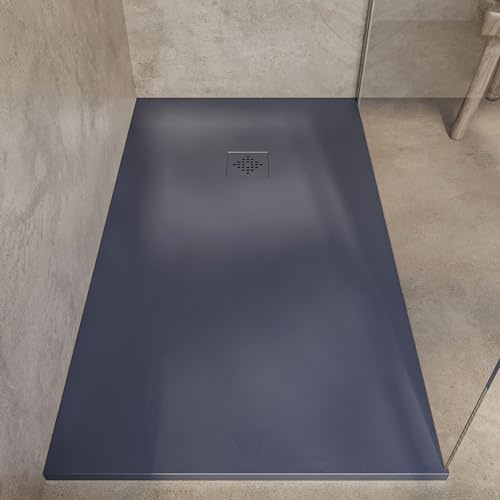 SOULBATH Plato de Ducha - Resina - Gel Coat - Textura Liso/Piedra - Antideslizante - Color Pizarra - 210x100- Extraplano 3cm. Incluye Válvula de desagüe - REJILLA MISMO COLOR