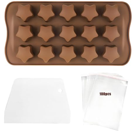 Molde pequeño de silicona con forma de estrella, para chocolate, chocolate, 15 estrellas, con espátula y bolsa de almacenamiento para chocolate, galletas, jabón, cubitos de hielo, decoración de