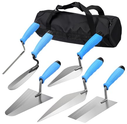 LOVIVER Juego de 6 herramientas de albañilería con mango de agarre, kit de acabado para paneles de yeso, albañilería, paletas para mortero, estuco y