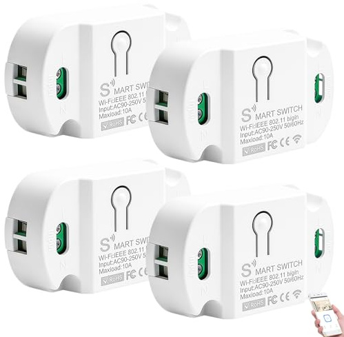 BAIFULAI 4 pezzi interruttore della luce intelligente modulo 1 via, 10 A, modulo di interruttore intelligente wireless, Mini Smart Home, controllo vocale/timer, interruttore Wi-Fi intelligente
