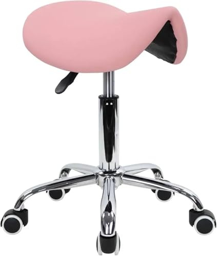 ZIHDKE Chaise Tabouret de Selle, Chaise roulante Ergonomique, Nail Art, tatoueur, Dentaire, Massage, hydraulique réglable pour Salon Travail(Pink)