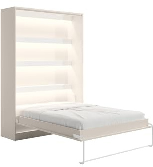 Vente-unique-Cama abatible 160 x 200 cm - Apertura Vertical Manual - con Leds - Beige - RAPILI
