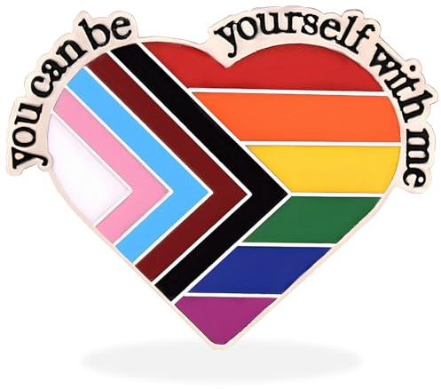 Progress Pride Badge, You Can Be Yourself With Me Rainbow Love Heart Enamel Pin Badge, LGBTQ Gay Pride Accessories Novelty Brooches for Men Women, Parades, Celebrations, Daily Wear, Creative Gifts