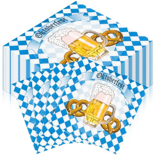 LemonRoad 100 Pcs Oktoberfest Paper Napkins Bulk Disposable Blue and White Bavarian Flag Check Luncheon Plaids Decorative Paper Napkins for Beer Theme Oktoberfest Table Decor Party Supplies