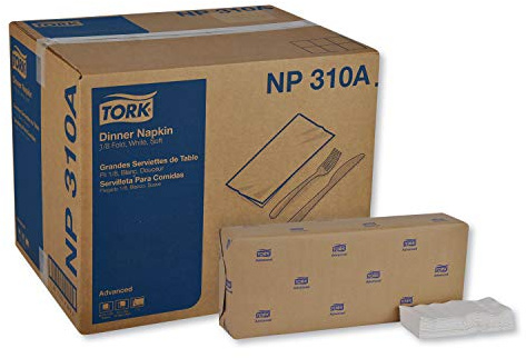 Tork White Dinner Napkin, Advanced, 1/8 Fold 2-ply, 15 x 16.25, 8 x 375 napkins, NP310A