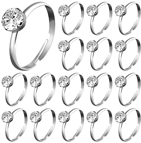 Whaline 36 Packs Silver Diamond Engagement Rings Bridal Shower Ring for Wedding Table Decorations, Party Supply, Favor Accents, Cupcake Toppers
