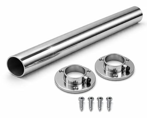 Round Wardrobe Rail 25mm Polished Chrome Hanging Tube for Wardrobes & Cupboards (900mm (0.9m) ~35.4″)