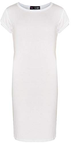 A2Z 4 Kids Girls Dresses Plain Short Sleeves Cap Slim Fit Stretch Bodycon Midi Maxi Comfortable Summer Party Fashion Dress Top Age 5-13 Years White