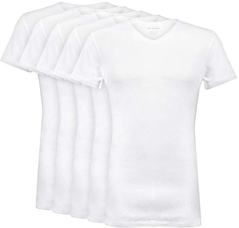 Wallenberg Herr Undertröja V-ringad Kortärm 4-pack, Vit | Finribb Extra Lång Business Undertröja | Men’s Invisible Undershirts