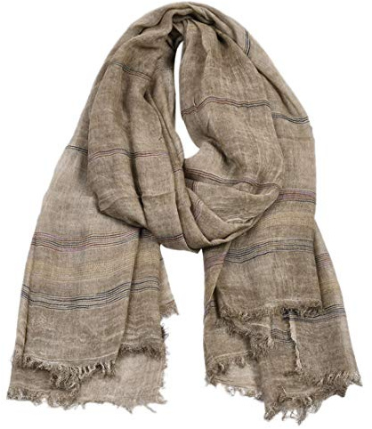 YONKOUNY Bufanda Hombres Otoño e Invierno Cálida Bufanda Clásico Largo Algodón y Lino Suaves Braga Cuello Moda Pañuelo de Cuello de Rayas (caqui)