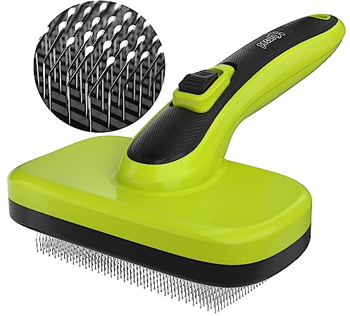 pecute Hundebürste Langhaar, Katzenbürste Haustierbürste, Selbstreinigende Zupfbürste, Hundekamm Fellbürste Hund Sanft Entfernt Unterwolle, Massage Fellpflege Bürste für Katzen Hunde Kurzhaar