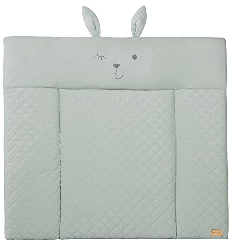 roba Wickelauflage soft roba Style - 85 x 75 cm - Wickeltischauflage abwaschbar - Baby Wickelunterlage mit Hasen Motiv - Lil Cutie Lily - Frosty Green
