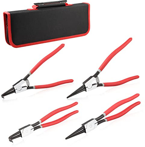 SPEEDWOX Lot de 4 pinces à circlips de 33 cm, kit de pinces à circlips internes et externes, diamètre de la pointe 0,3 cm, pince à mâchoires droites et incurvées outil de retrait de bague de précision