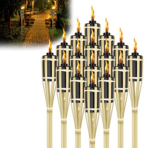 LZQ Lot de 24 torches de jardin d'extérieur 90 cm - Torches à huile en bambou - Pour décoration extérieure