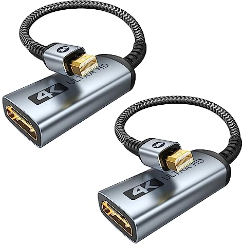 WARRKY 4K Adaptateur Mini DisplayPort vers HDMI, | UHD, 2K 60Hz, 1080P 120Hz | Thunderbolt vers HDMI Compatible avec MacBook Air/Pro, Mac Mini, iMac, Surface Pro/Dock, Moniteur/Projecteur/TV- 2 pack