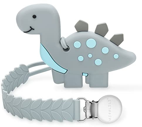 CLDY Teething Toys for Baby, Chew Toys for Autistic Children Dinosaur Grey, Baby Toys 3+ Months, Sensory Chew Toys, BPA Free Silicone Teether for Toddler Infant, Toddler Newborn Baby Shower Gifts