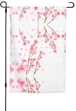 Drapeau de jardin imprimé fleur de prunier, 30,5 x 45,7 cm, décoration de jardin, installation facile, œuvre d'art saisonnière et festive de pelouse pour décoration extérieure et décoration de