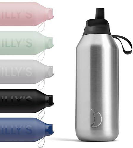 Chilly's Series 2 Flip Water Bottle with Sports Flip Lid, 90% Recycled Stainless Steel - Stainless Steel, 500ml