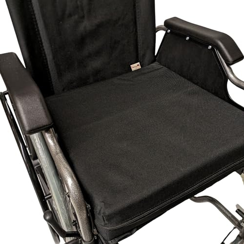 SENIORI Rollstuhlkissen Sitzkissen für Rollstuhl Sitzerhöhungv 42 x 42 x 8 cm Antidekubitus Kissen mit doppelter Schaumstoffschicht (2K. Schwarz)