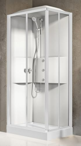 Novellini Media 2.0 A Idromassaggio Tettuccio Soffione 100x70 cm Cabina Doccia Multifunzione Apertura Scorrevole Montaggio DX SX Miscelatore Meccanico Vetro Trasparente Profilo Bianco Altezza 226 cm