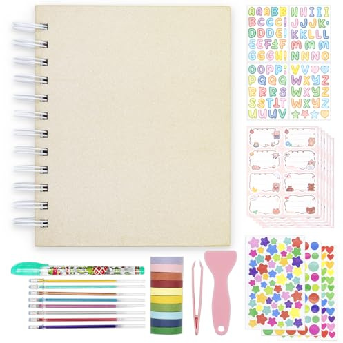 Album fotografico per bambini, autoadesivo, 25 pagine con copertina rigida, album fotografico fai da te, per fotocamera istantanea con accessori fai da te (Beige)
