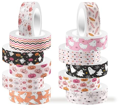 CC HOME Set di 12 rotoli di nastro Washi per Halloween, decorazione Washi, 15 mm, carta da parati decorativa per confezionare regali