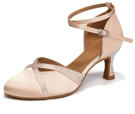 ZYXWVU Scarpe da Ballo Latino da Donna Punta Chiusa Raso Professionale Salsa Tango Valzer Scarpe Ballo de Sala Nudo, 38.5 EU