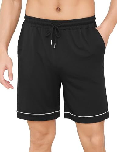 Crewhpo Pantalón Corto Pijama Hombre Verano Pantalones Cortos Casuales | Short de Dormir, Cintura Cordón, Bolsillos Laterales, Ajuste Holgado, Tacto Ligero, Ropa de Casa, Suave Cómodo